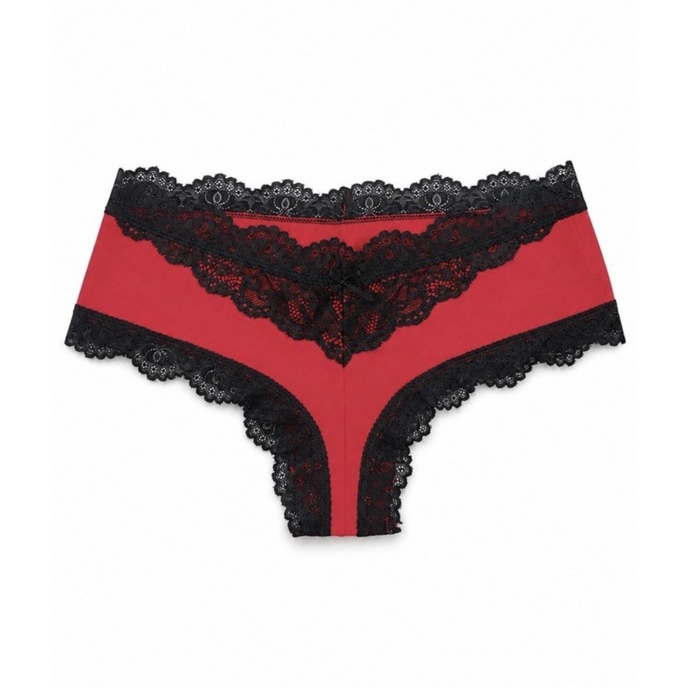 House of Desire Vera Lace Strappy Back Cheeky Panty Red Black Size Medium NWT